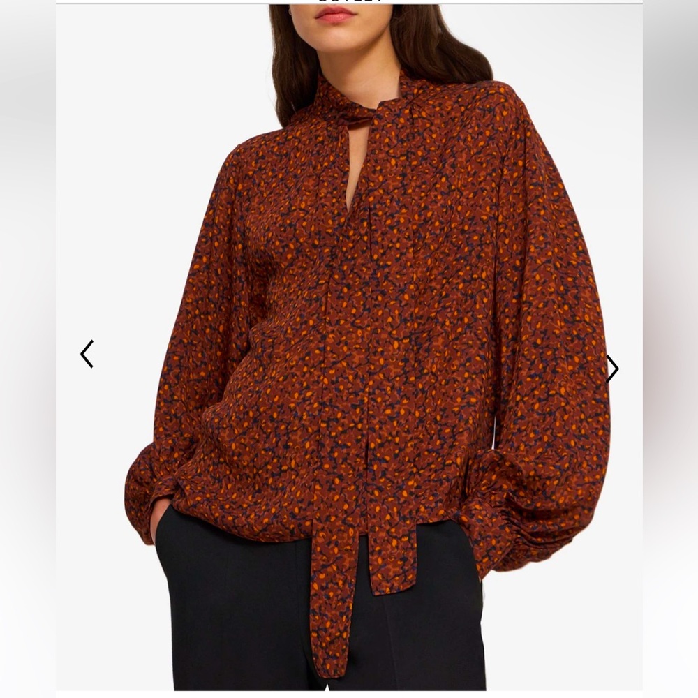 NWT THEORY Sleeve Top in Floral Silk Crepe Sz S
